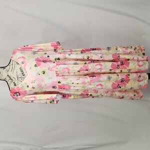 Pink Daisy Pink & Yellow Floral V-Neck A- Line Dress, XL, NWT
